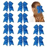 CN Girls Cheer Bow with Ponytail Holder for Cheerleading Girl Pack of 10, Electric Blue