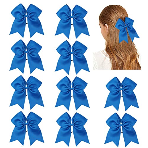 CN Girls Electric Blue Cheer Bow with Ponytail Holder for Cheerleading Girl Pack of 10