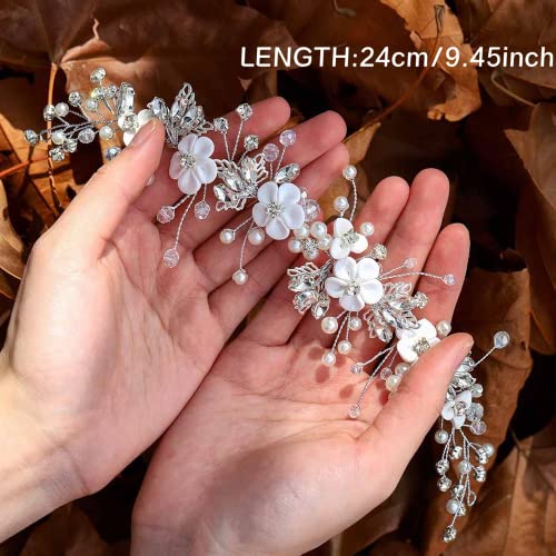 ISLHJDD Flower Wedding Hair Vine Crystal Bride Headband Pearl Hair Accessories Bridal Hair Clip for Women and Girls - Image 3