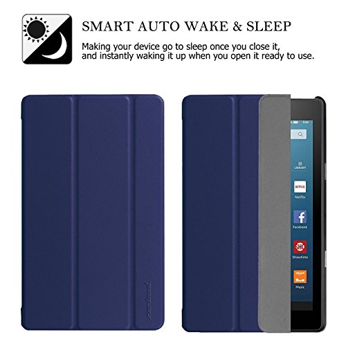 Fire HD 8 Case - Zerhunt Ultra Light Slim Fit Protective Cover with Auto Wake/Sleep for Fire HD 8 Tablet (2018/2017 Release,8th/7th Generation) Blue, Not Suit for 10th 2020 Release