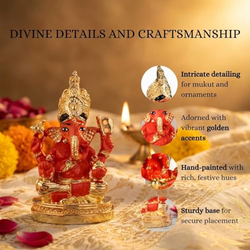 Image of Siddhivinayak Ganesh Idol Ganpati Murti for Car Dashboard, Office Desk, Hindu God Gift & Home Decor - Resin