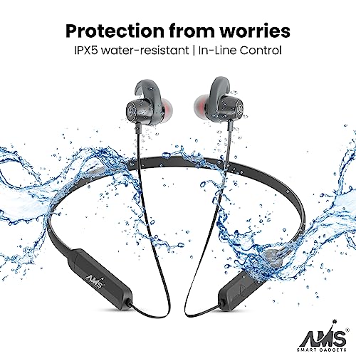 Image of AMS Royal Series Sports Wireless Neckband Earphone with Extra Bass Upto 35 Hours Playtime, Sweat & IPX5 Water Resistance, (NB22, Grey)
