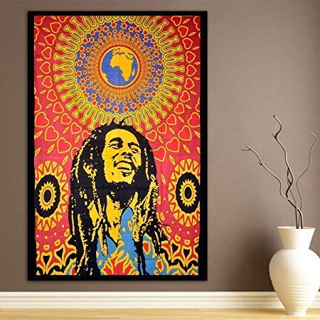 B & A Ventures Art Cotton Bob Marley Legend Printed Wall Hanging Bedspread Tapestry (Twin Size_Multicolor)