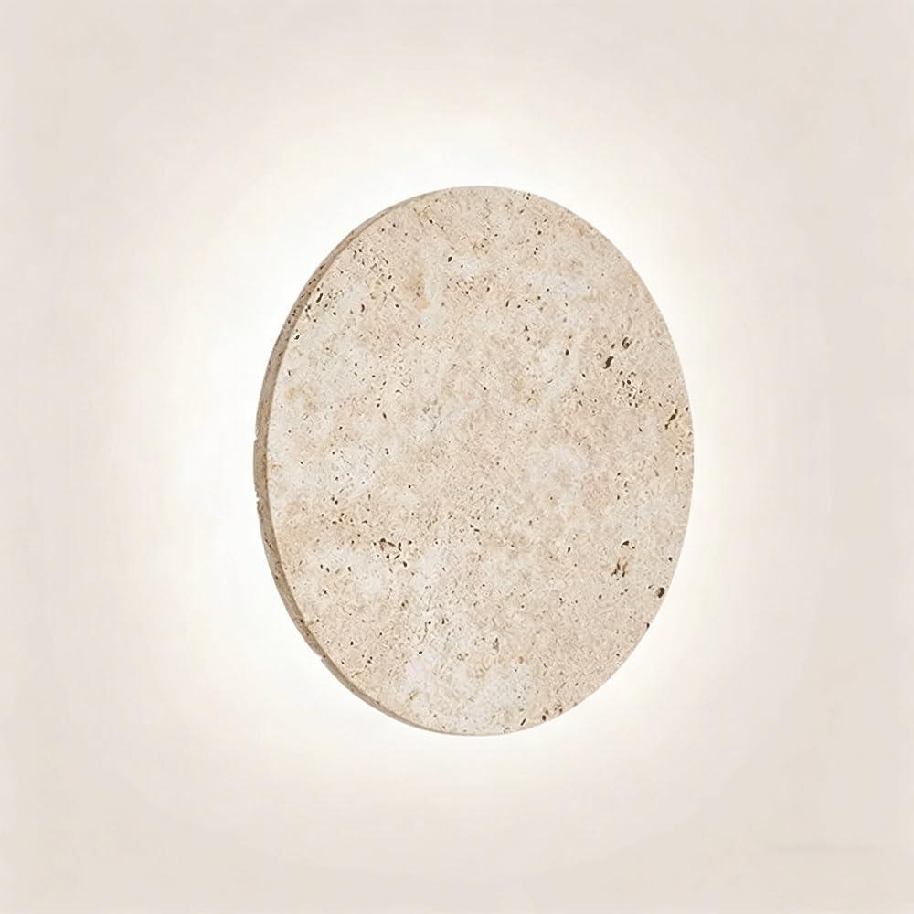 FEITENGDA Japanese Travertine Wall Sconce Minimalist Round Wall Light Fixture Modern Stone Wall Lamp for Bedroom Staircase Hallway Living Room Entryway(30cm/11.81")