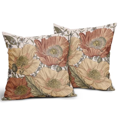 Housses de coussin floral 40x40 cm marron rouillé extérieur