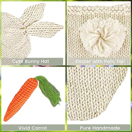 Image of BabyMoon Set of 3 | Baby Carrot Theme Rabbit Costume | Baby Photoshoot Props | Baby Gift Set | Short Hat & Carrot Toy | 0-3 Months