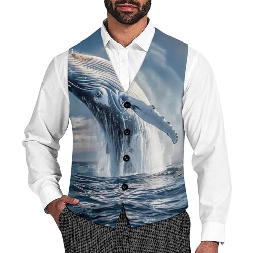 Humpback Sea Whale Ocean Animal Men's Suit Vest Waistcoat Vests Formal Dress with 2 Pockets for Business Casual Tuxedo