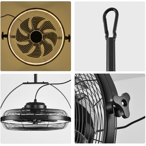 Gazebo Fans Outdoor Hanging Ceiling Fans with Lights,16" Portable Plug in Ceiling Fan,Multi-Angle Adjustable Floor Fans,Black Outdoor Ceiling Fans for Patios. - Image 6