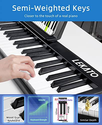 Lekato 61 Key Folding Piano Keyboard, Semi-Weighted Keys Portable Electric Piano With Music Rest, Travel Bag, Piano Pedal, Bluetooth Midi Amp For Beginner #TOP1