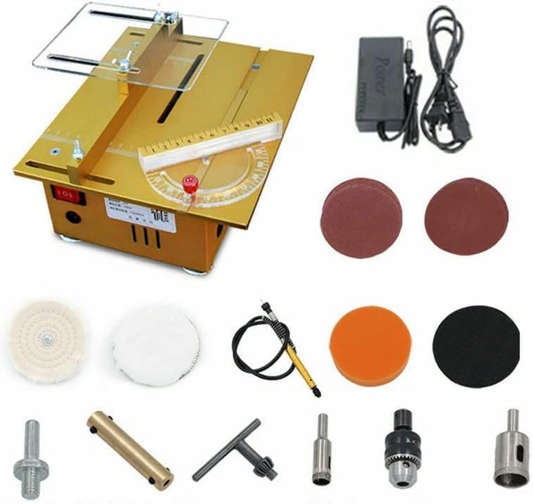 Miniatura 2 de Sierra de mesa portátil hecha a mano, torno de banco de carpintería, pulidora eléctrica, amoladora, sierra de corte, modelo de bricolaje,