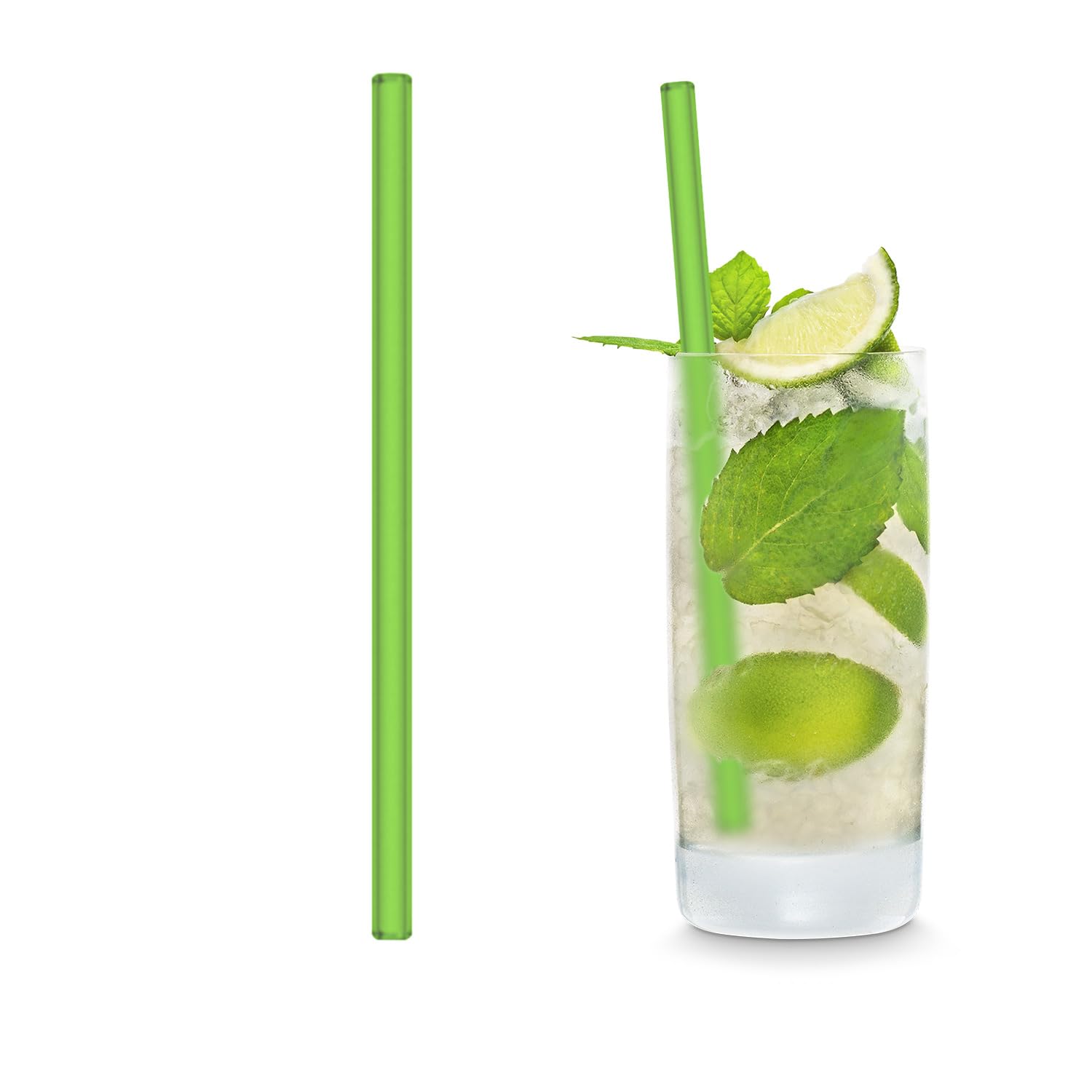HALM Neon Grüne Glas-Strohhalme Wiederverwendbar Trinkhalm - 50 Stück gerade 20 cm für Gastronomie, Restaurant, Bar, Cafe, Hotel - Spülmaschinenfest - Glastrinkhalme