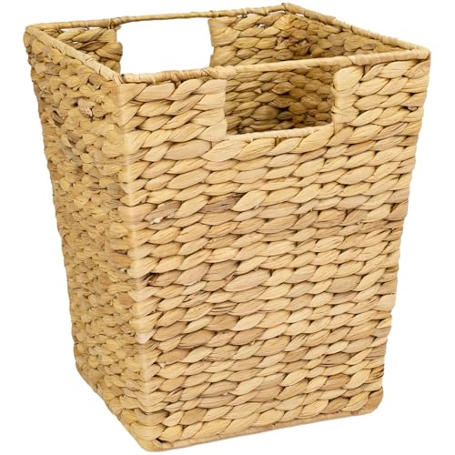 HMF Corbeille à papier, poubelle de bureau tressée en jacinthe d'eau | Rectangulaire | 25 x 25 x 30 cm