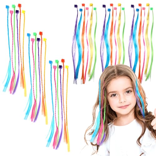 Vin Beauty 36 Pack Colored Hair Extensions for Girls Clip-In 33cm Length Pink Blue Purple Orange Green Yellow Braid & Straight Styles