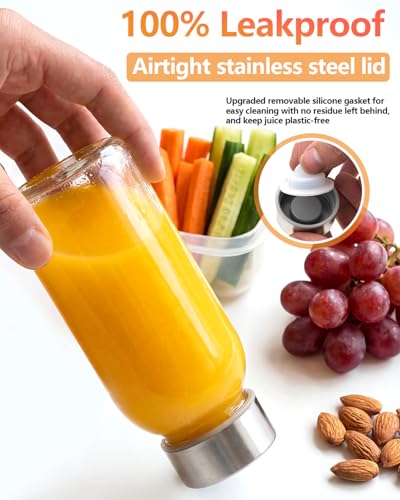 Image of Zukro 8 oz Glass Water Bottles with Lids, Reusable Clear Juice Bottles With Stainless Steel Airtight Cap for Juicing, Ginger Shot, Milk, 250ml Leak Proof Small Smoothie Container, BPA Free, Set of 10