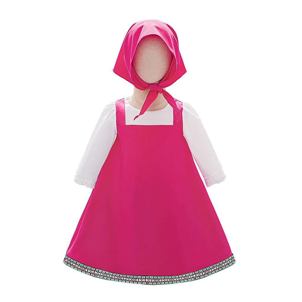 Lito Angels Baby Girls Sarafan Costume Folk Outfit with Kerchief for Kids Birthday Party Russian Dress Up, Age 12-18 Months, Fuchsia Pink