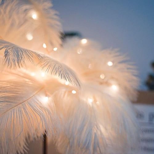 Miniatura 3 de GUOCHENG Luz nocturna de plumas de avestruz, luz LED decorativa de ambiente con plumas, control remoto de plumas junto a la lámpara de mesa para