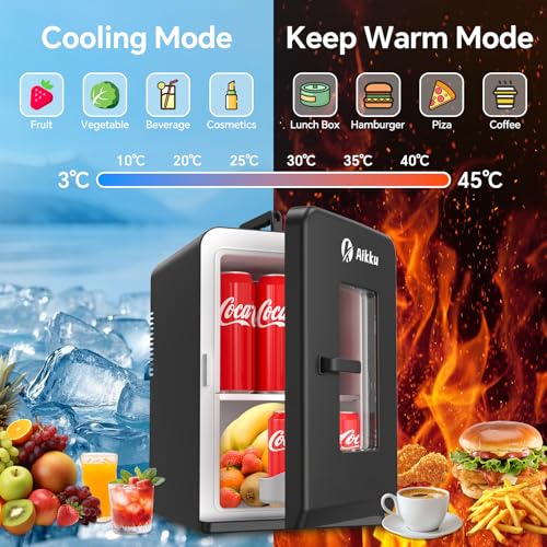 Aikku Mini Kühlschrank 2 in 1 Mini Kühlschrank mit Kühlen und Wärmenfunktion 15L Kleine Kühlschrank 12V DC/220V AC für Hause, Autos, Büros Schwarz