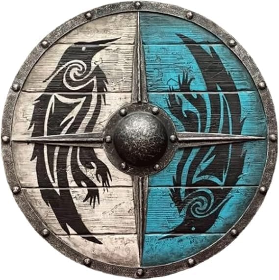 Medieval Viking Shield Handcrafted 12 Inches Round Dragon Shield Wood & Iron Viking Shield Armor Templar Battle Costume
