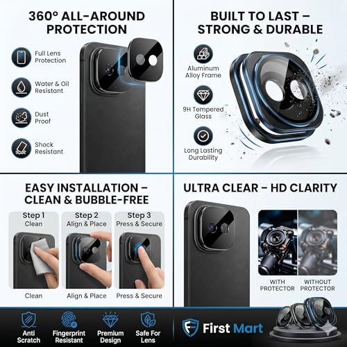 Image of FIRST MART Black Camera Lens Protector for iQOO 15R | 9H Tempered Glass, HD Clear, Scratch Resistant, Anti-Fingerprint, Case-Friendly | Pack of 1