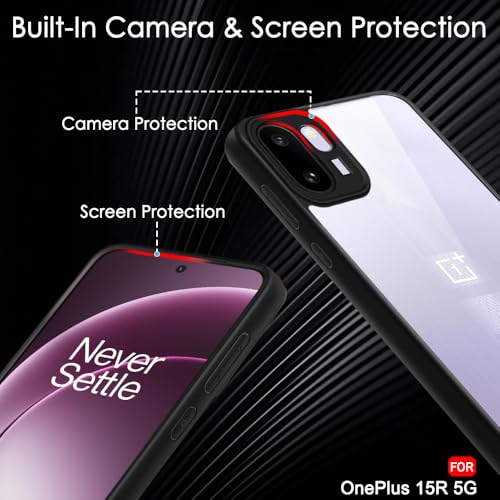 Image of TheGiftKart Hybrid Shockproof Back Cover Case for OnePlus 15R 5G | Camera Protection Module | Hard Back Cover for OnePlus 15R 5G (PC & TPU, Transparent Clear Back, Black Sides)