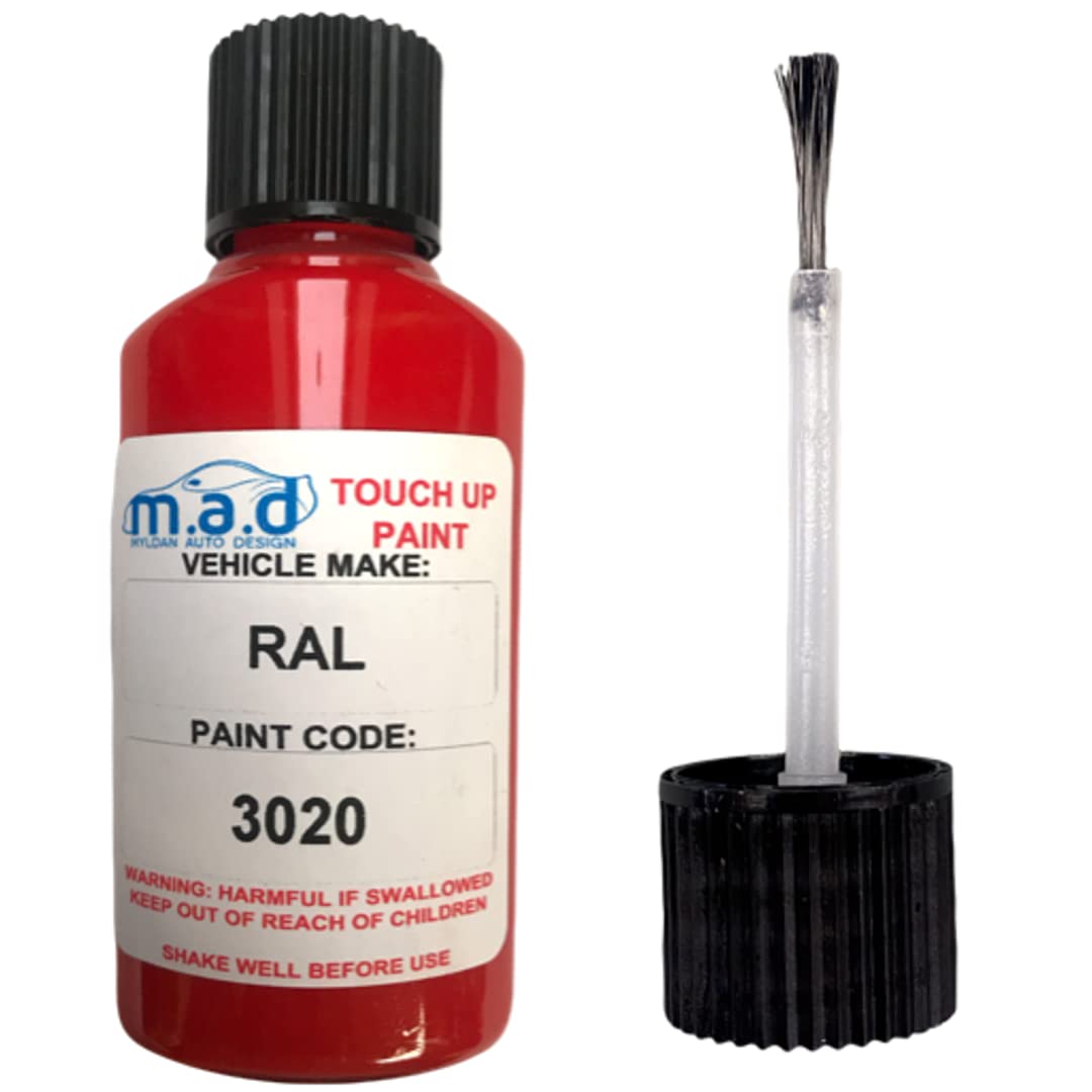 M.a.d Myldan Auto Design Ral 3020 Traffic Red Touch Up Paint Compatible With - 30Ml Kit With Built-In Brush, Scratch Paint Kit, Made With Helios