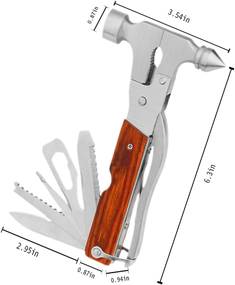 Window Breaker Multitool with 16-in-1 Survival Gear for Camping Hiking and DIY jobs with Hammer,Plier,Pocket Knife,Bottle Opener,wrench,Screwdriver