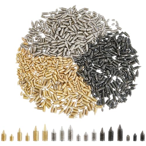 Hobbspring 180Pcs 6 Sizes Carbon Steel Belt Tip Screws Set Tip Point Screw Assortment Kits Pointed Cross Slot Leather Accessories For Belt Buckle Wallet Handbag Purse