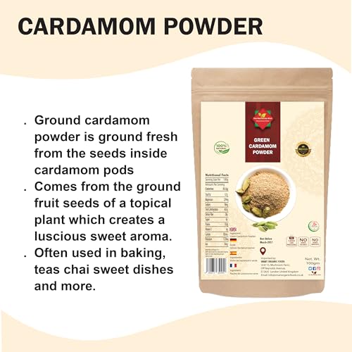 Green Cardamom Powder l Ground Green Cardamom l Vegan Green Cardamom Powder |Hari Elaichi Powder l 100% Natural l Premium Quality l Vegan l No Additives |No Preservatives| Gluten Free| (50G)