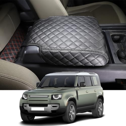 JONKOKO Car Armrest Box Pad Compatible with Land Rover Defender 90 110 130 2020-2024 Car Center Armrest Cover，Black Leather Console lid Protector, Anti-Scratch Interior Accessories (Style A)