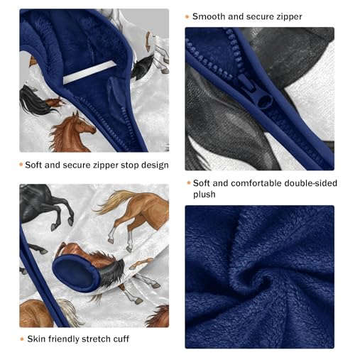 Horse Running Pattern Prints Toddler Fleece Jacket Girl Boys Hooded Fleece Jacket Coat Warm Outwear Zip-up 3-10T3