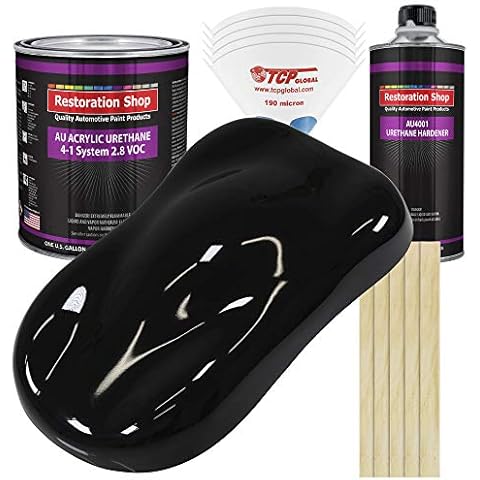 Restoration Shop - Jet Black (Gloss) Acrylic Urethane Auto Paint - Complete Gallon Paint Kit - Professional Single Stage High Gloss Automotive, Car, Truck Coating, 4:1 Mix Ratio, 2.8 VOC Cover