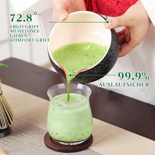 Matesen Matcha Set Schwarz, 5-teiliges Matcha Besen Set,Premium Starter Set, Matcha Tee Set mit Sieb Chawan und Besen… – Ansicht 5
