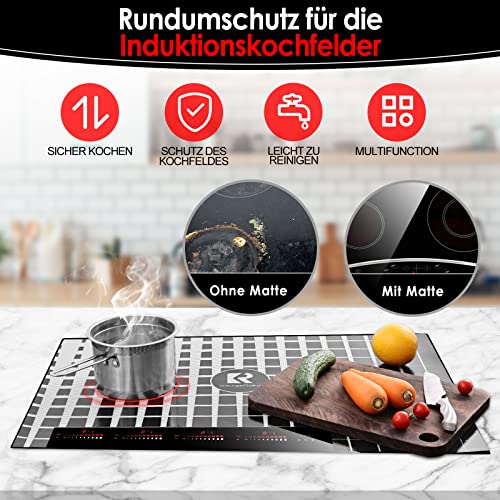 KitchenRaku Checkered Large Induction Hob Protector Mat 78x52cm, Silicone Induction Hob Cover- (Magnetic) Cooktop Scratch Protector for Induction Hob,Multifunctional Silicone Mats