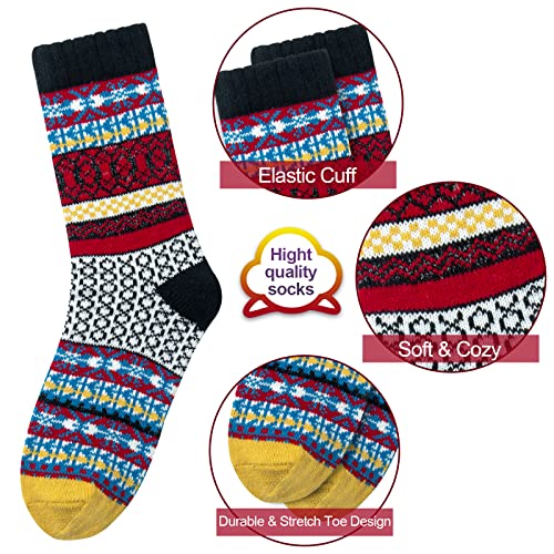 Justay Pucott Womens Socks Thermal Fluffy socks Ladies Sock Winter Wool Thick Sock Colourful Warm Birthday Christmas Gifts for Women Ladies Friends Wife Mum 5 Pairs