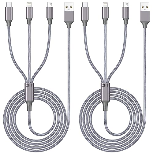 Multi Charging Cable (2ft 2Pack),3 in 1 USB Charging Cable for Multiple Devices,Braided Universal Phone Charger Cord with Type-C/Usb C,Micro USB,IP Port Lightning for iPhone17-5/Android Phones