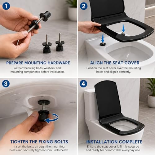 Image of KrissKross Black Toilet Seat Cover | Western EWC Commode | Soft Close Technology | Heavy-Duty PP | Adjustable Hinges | Easy Installation