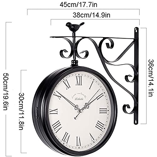 JTYX Gartenuhren Outdoor wasserdichte Doppelseitige Wanduhr Wetterfest Indoor & Outdoor Garten Bahnhofsuhr Zuhause – Bild 4