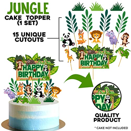 Image of Party Propz Jungle Theme Cake Topper - 15 Pcs, Jungle Theme Cake Topper Animals | Animal Cake Toppers For Cake Decoration For Kids | Jungle Theme Cake Toppers For Cake Decoration