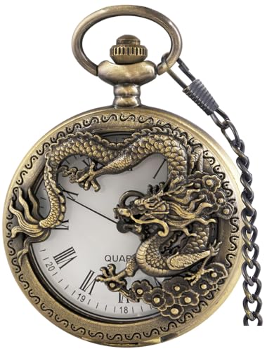 Alwesam Vintage Pocket Watch Bronze Dragon Design Roman Numerals Quartz