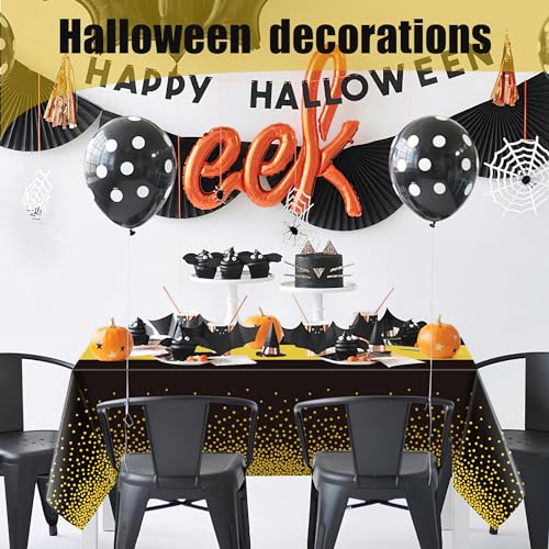 Image of OHOME New Years Decorations 2027-4 Pack Disposable Plastic Table Cloths,Black and Gold Table Covers for 50th Birthday Retirement Graduation Decorations Backdrop | New Years Eve Party Supplies Favors