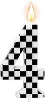 Vista 10 de Velas de cumpleaños con temática de autos de carreras, velas a cuadros número 1, adorno de pastel a cuadros blanco y negro, suministros para fiestas