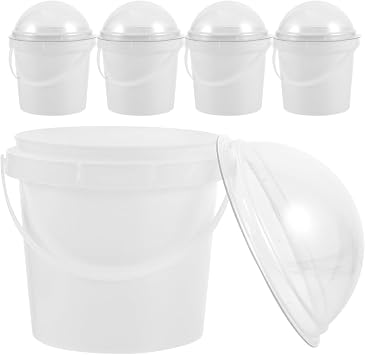 5Pcs Popcorn Buckets with Dome Lids and Handles 7.28 Inch Clear Plastic Snack Containers for Ice Cream Candy Food Storage and Party Use