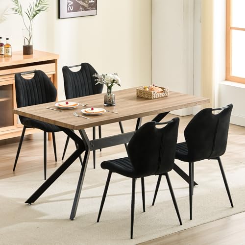 LEWE Juego de Comedor Rectangular de Madera, Mesa y 4 Sillas Modernas con Respaldo Alto y Patas de Hierro Negro