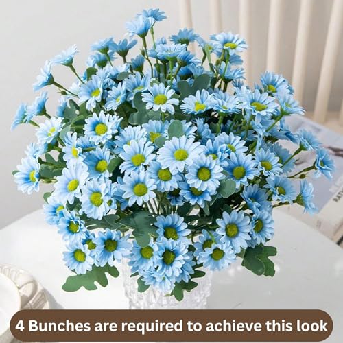 Image of Art Street Artificial Blue Flowers Bunch |Daisy Flowers for Home | Living Room, Decor |Christmas Day, New Year, 7 Head 21 Flowers| Pack of 2|Size 13 INCH, (Without Vase)