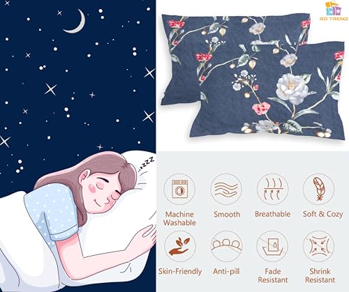 Image of RD TREND Glace Cotton Assorted Pillow Cover Set of 2 (4 Pcs) - Premium 210 TC, Standard Size 18 inchx28 inch | Soft & Breathable Floral Printed Design for Bedroom |Grey&Pink
