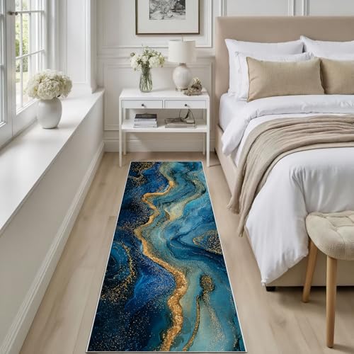 Tapis de passage marbre bleu antidérapant sécurisé lavable - 5