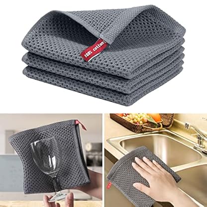 Tibapla Geschirrtücher Baumwolle Küchenhandtücher Weiche Geschirrhandtücher Trockentücher Saugfähig Küchentücher Dicke Premium Geschirrtuch Spüllappen Putzlappen (3er Set, 34 x 34 cm) (Dunkelblau) – Bild 6