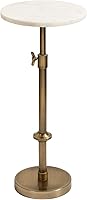 Kate and Laurel Engles Adjustable Height Pedestal Drink Table - White Marble Top, Antique Brass Base, 22-30in Plant Stand