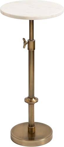 Kate and Laurel Engles - Mesa tradicional con pedestal de altura ajustable, 10 x 10 x 30 pulgadas, mármol blanco y latón antiguo, soporte redondo