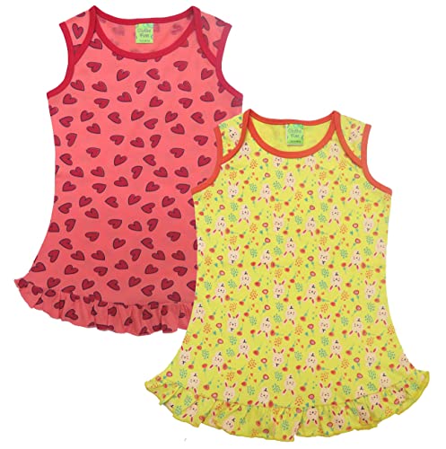 Image of Clothe Funn Baby-Girl's Cotton Pinafore Midi Dress (69IGFR03 Combo:-3, Yellow Candy Pink AOP (Pack of 2)